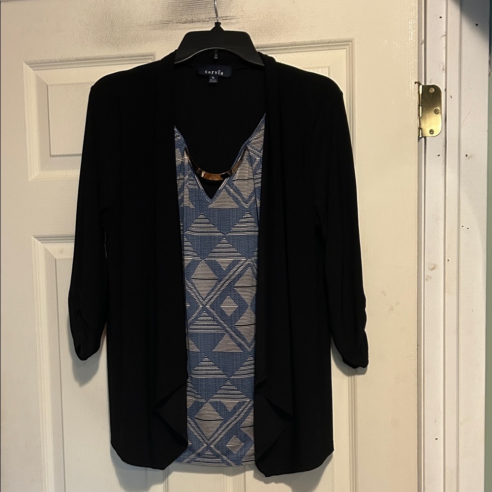 Corvia Black and Blue Geometric Top Size XL